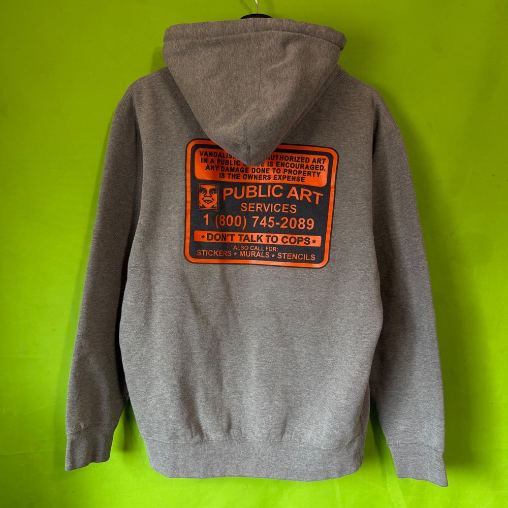Obey Public Art Services Hoodie Grey Mens Small Streetwear Graffiti Sweatshirt
